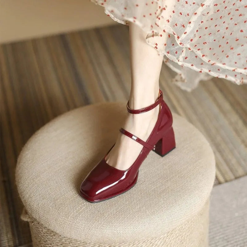 Women's Ankle Strap Block Heel Pumps Square Toe Mary Jane - stylish women's fashion apparel with premium quality,...